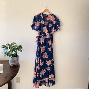 Bobeau Blue Floral Wrap Dress